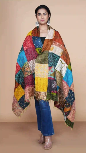 Authentic Handmade Patchwork Kantha Embroidery Cotton Shawl | Sustainable Ethnics 2026