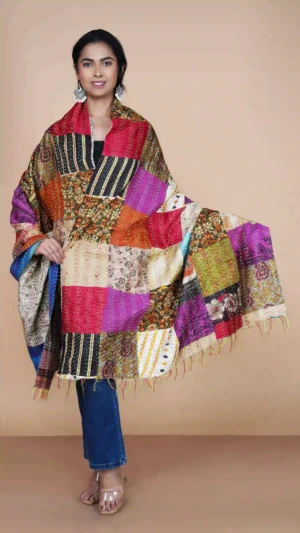 Authentic Handmade Patchwork Kantha Embroidery Cotton Shawl | Sustainable Ethnics 2026