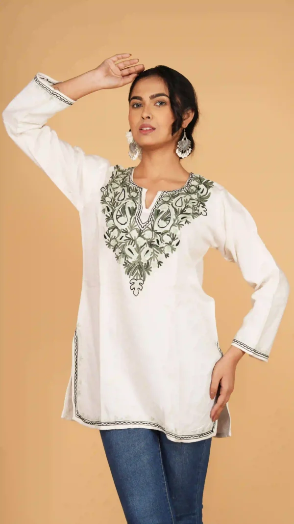 Ethereal White Kashmiri Phiran Top,top - main product image