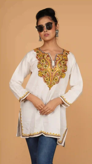 White Kashmiri Phiran Top,top - main product image