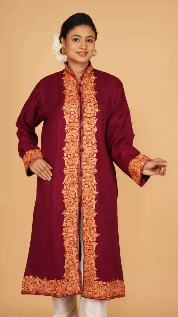 Deep Maroon Pure Woolen Long Jacket - main product image