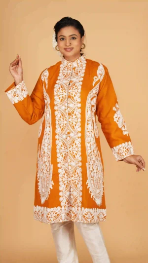 Rustic Orange Pure Woolen Long Jacket - main product image
