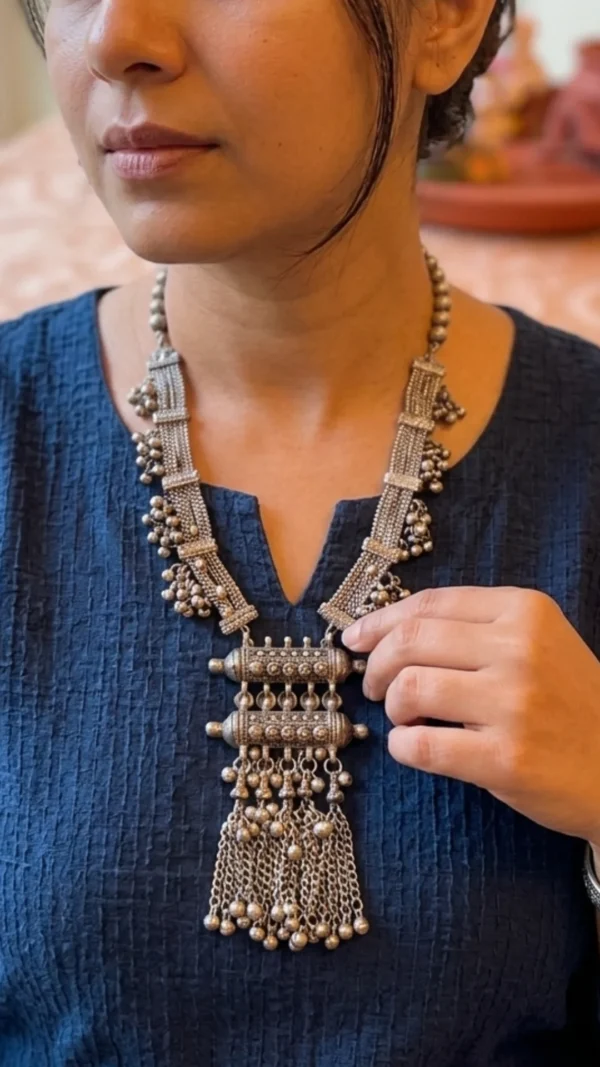 Antique Oxidised Silver Banjara Banjara Long Necklace