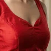 Bold Red Sleeveless Silk Blouse