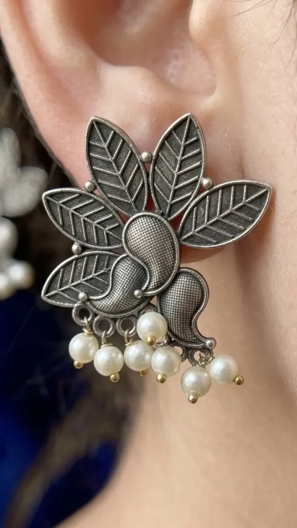 Floral Heritage Oxidised Silver Earrings