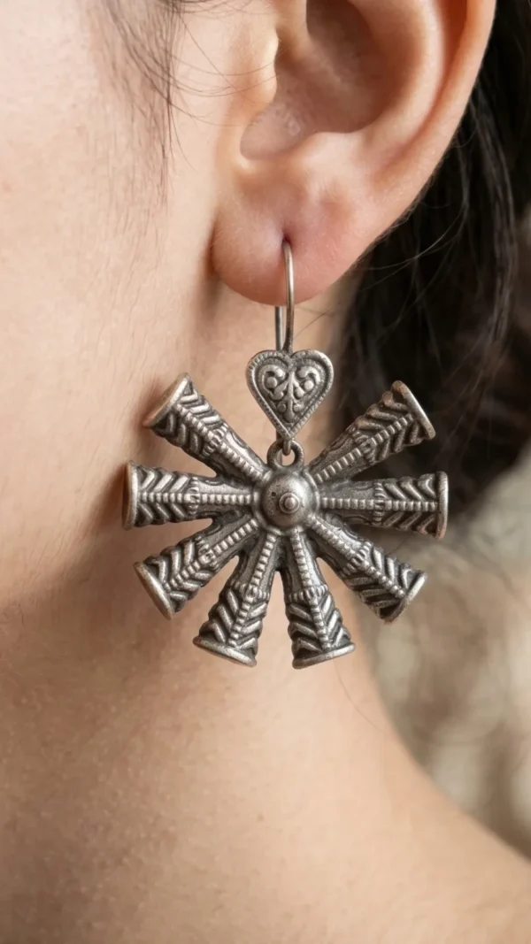 Silver Starburst Oxidised Earrings