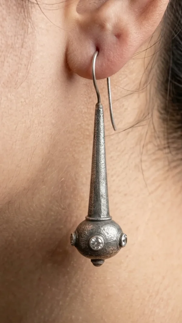 Silver Spire Long Oxidised Silver Earrings