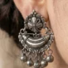 Silver Crescent Oxidised Dangler Earrings