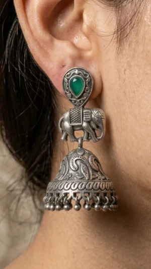 Emerald Earth Oxidised Jhumka Earrings
