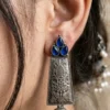 Saphhire Charm Long Oxidised Earrings