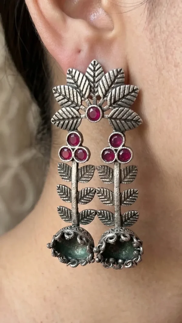 Ruby Vines Oxidised Dual Jhumka Earrings