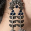 Sapphire Vines Oxidised Dual Jhumka Earrings