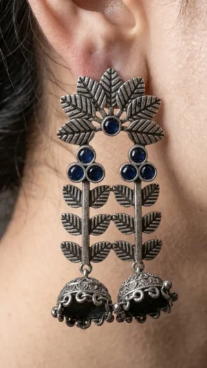 Sapphire Vines Oxidised Dual Jhumka Earrings
