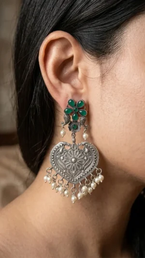 Emerald Bloom Oxidised Earrings