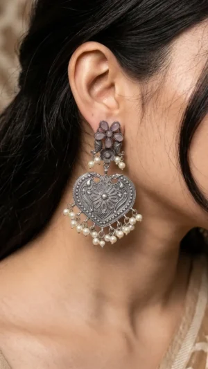 Rose Bloom Oxidised Earrings