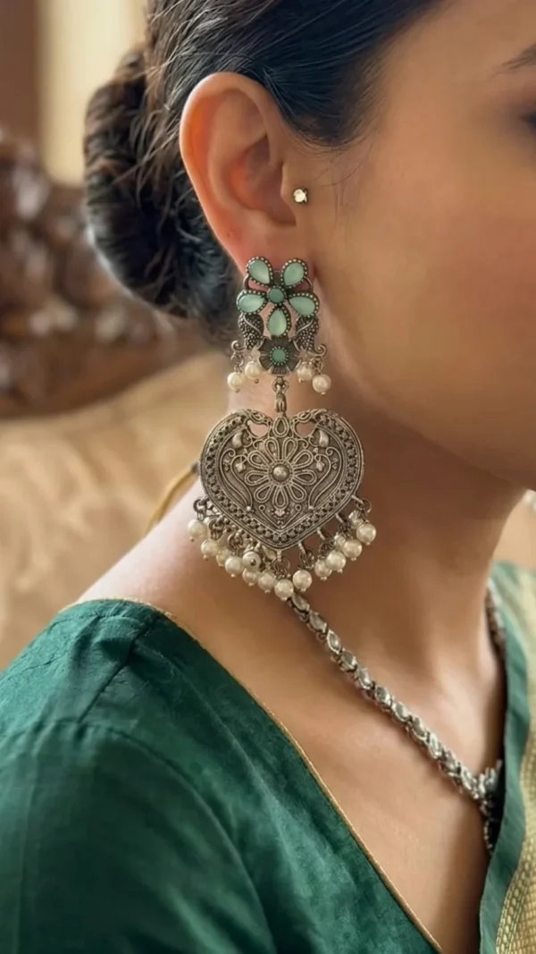 Jade Bloom Oxidised Earrings