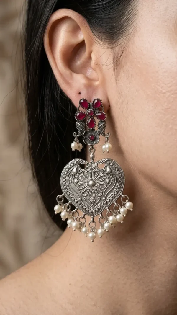 Ruby Bloom Oxidised Earrings