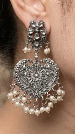 Diamond Bloom Oxidised Earrings