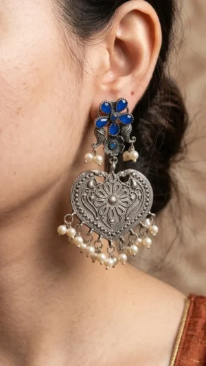 Sapphire Bloom Oxidised Earrings