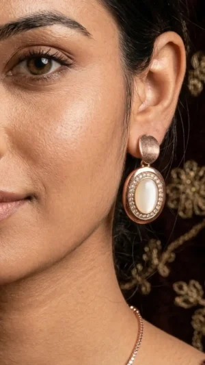 Oval Rose Gold Crsytal Halo Earrings