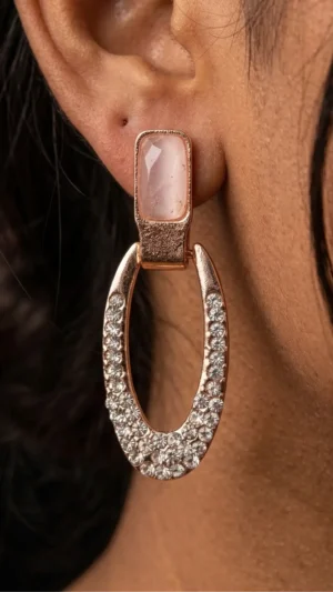 Rose Gold Oval Crystal Drop Earrings