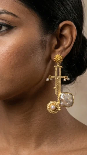 Whimsical Tales Pearl Gold Earrings