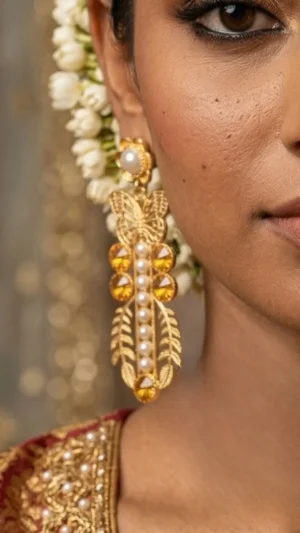 Butterfly Pearl Gold Statement Earrings