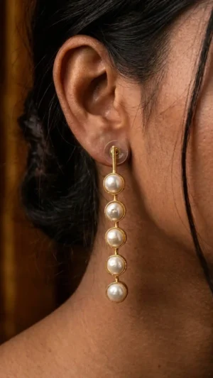 Graceful Pearl Gold Drop Earrings
