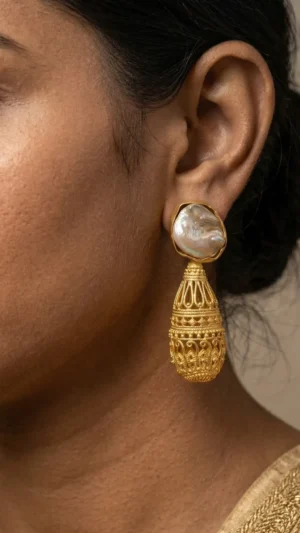 Pearl Gold Filigree Statement Earrings