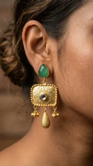 Antique Gold Temple Earrings with Stones