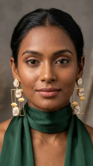 Golden Geometric Pearl Earrings