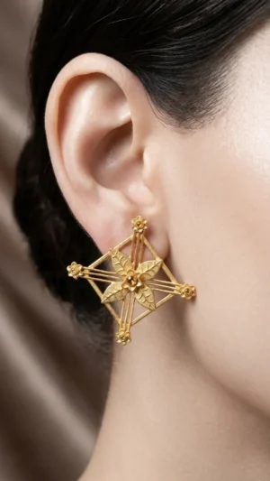 Golden Floral Mandala Stud Earrings