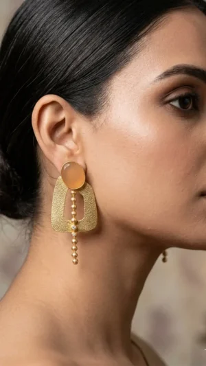 Geometric Amber Bead Drop Earrings