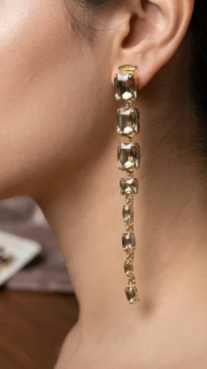 Long Crystal Drop Tassel Earrings