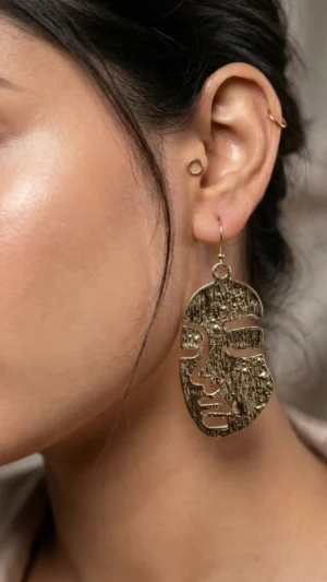 Gold Abstract Face Drop Earrings