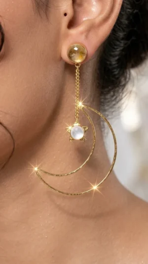 Gold Moon and Star Drop Earrings
