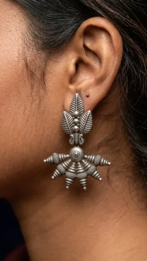 Enigma Oxidised Silver Drop Earrings