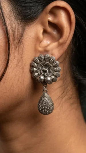 Symphony Oxidised Silver Drop Earrings