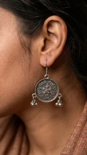 Ayesha Oxidised Silver Drop Earrings
