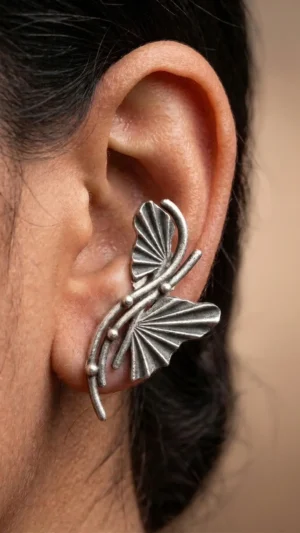 Divya Asymmertric Oxidised Silver Earrings