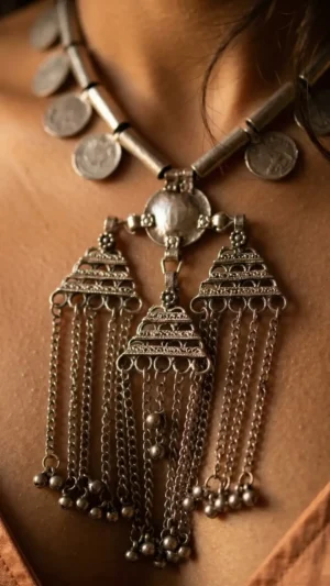 Vintage Coins Oxidised Statement Necklace