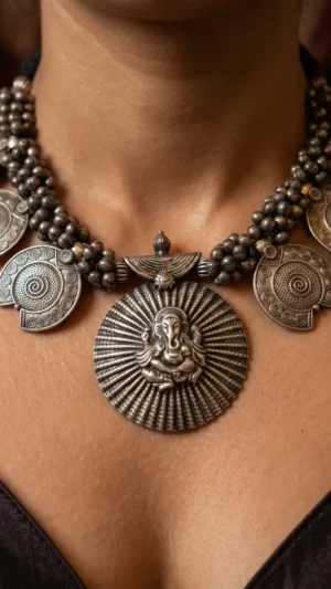 Radiating Ganesha Oxidised Necklace