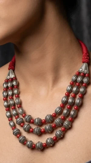 Bold Red Beaded Boho Necklace