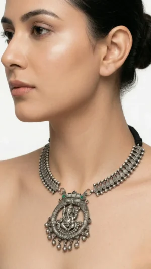 Divine Aura Oxidised Temple Necklace