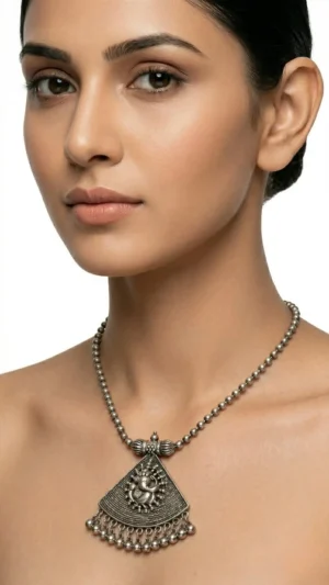 Embedded Ganesha Oxidised Pendant Necklace