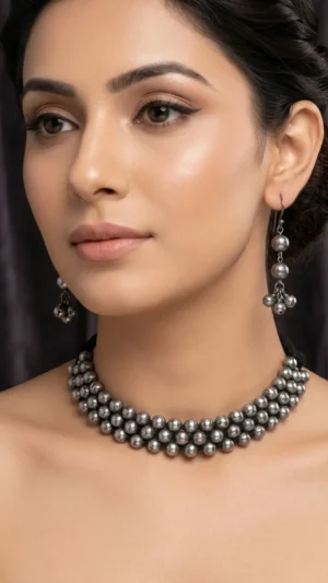 Midnight Silver Oxidized Ghungroo Choker Set