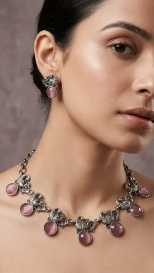 Ethereal Peacock Oxidized Silver Statement Set