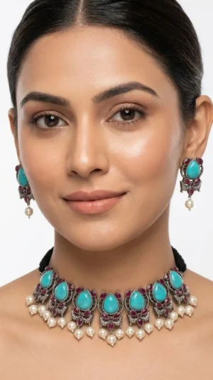 Rhythmic Allure Choker Set with Pearl Accents