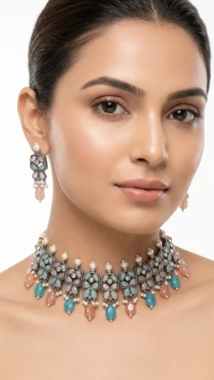 Pastel Mosaic Choker & Dangler Set