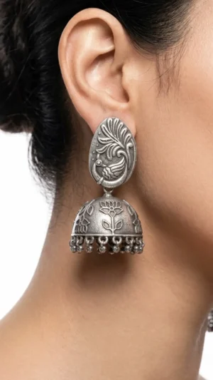 Ethereal Engraved Peacock Oxidized Necklace Set